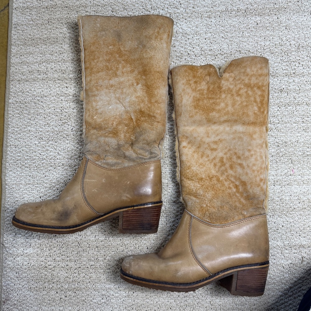 1970s Blondo for L.L. Bean shearling-lined leather and suede boots Tan 10 - Picture 3 of 13